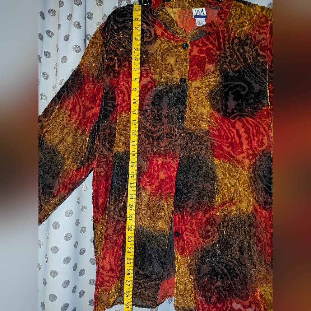 JM COLLECTION Burnt Velvet Button Down XL - Picture 6 of 10